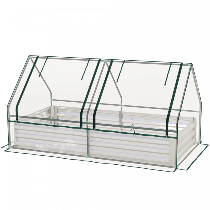 Outsunny 6' X 3' Raised Garden Bed With Small Greenhouse, Clear And Silver