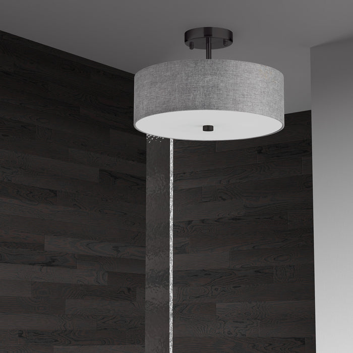 Dainolite Everly 3 Light Semi-flush Mount Matte Black Grey Shade Lamp