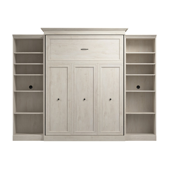 Bestar Versatile Queen Murphy Bed and Two Closet Organizers (115 W) - Linen White Oak