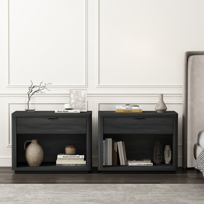 Evelyn Modern 32\" Nightstand in Charcoal Gray (1-Drawer) - Set of 2