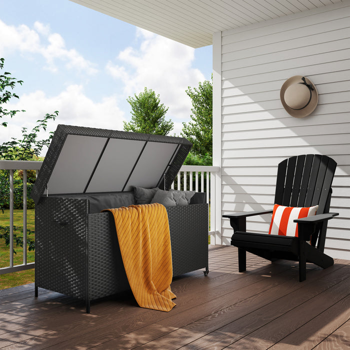 Outsunny 165 Gallon Outdoor Storage Deck Box With Liner, Gas Strut & Wheels