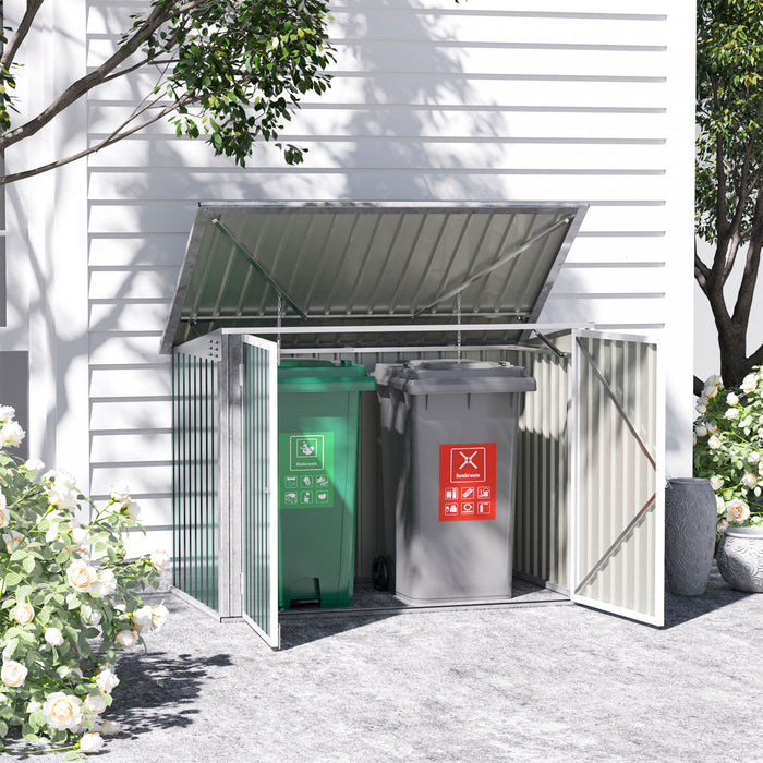 Outsunny 6x3 Ft Outdoor Storage Shed, Horizontal Garbage Can Organizer With Double Door And Lid Rubbish Cover, For 2 Trash Cans, Green