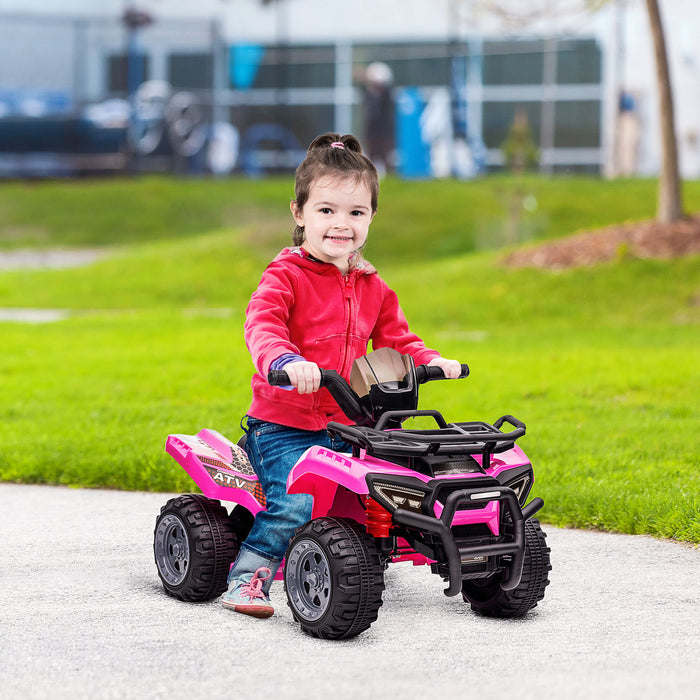 Aosom Kids Powered Ride-On Atv Quad Bike Four Wheeler Car With Music, 6v Battery Powered Motorcycle For 18-36 Months, Pink