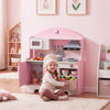 Qaba Wooden Play Kitchen Set for Kids with Real Lights, Sounds, Pretend Toy Play Kitchen Playset with Microwave, Stove, Sink, 5PCs Accessories