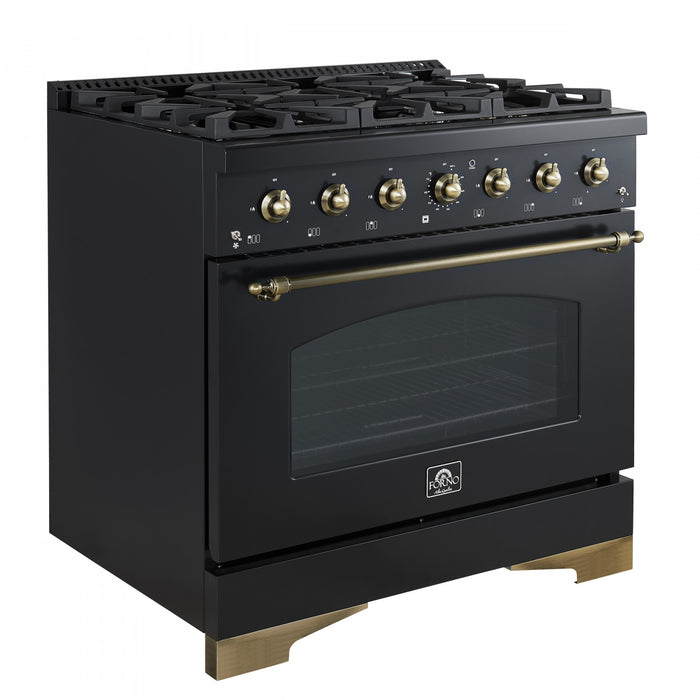 Forno Antico 36\" Freestanding Gas Range, Black, Convection Oven- FFSGS6219-36BLK