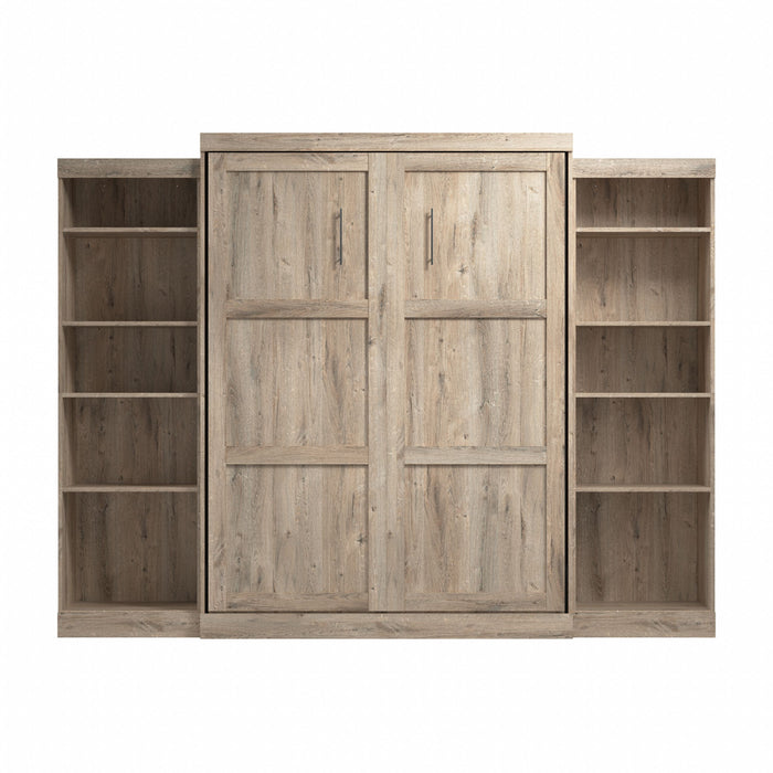 Bestar Pur Queen Murphy Two Shelving Units 115-Inch Wall Bed - Rustic Brown