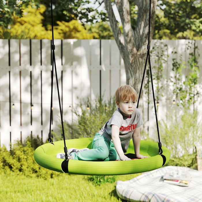 Qaba Saucer Swing Seat for Kids, 3FT Diameter Tree Swing Set with Height Adjustable Hanging Ropes, for Outdoor, Playground, Garden, Green