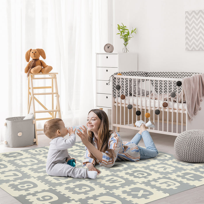 Qaba Kids Foam Puzzle Floor Tiles Baby Toddler Educational Play Mat 36 Pcs 12.5\" X 12.5\" With Letters And Numbers Anti-slip Crawling Learning 35sqft Eva