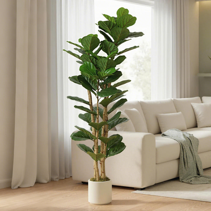 HOMCOM Faux Fiddle Leaf Fig Tree, 6FT Artificial Tree for Indoor Decor