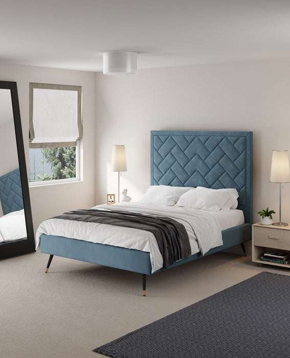 Crosby Modern Upholstered Velvet Full Bed in Blue