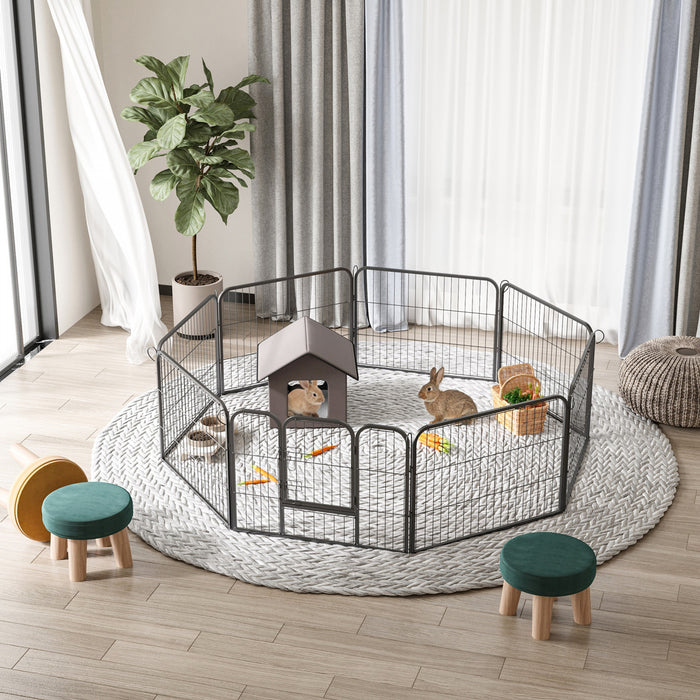 Pawhut Heavy Duty Dog Playpen, 8 Panel 23.5\" Height Metal Pet Puppy Exercise Pen, Diy Design, Outdoor Indoor, For Small Medium Dogs, Black
