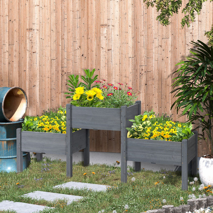 Outsunny 3-tier Raised Garden Bed, Elevated Planter Boxes, Freestanding Wooden Plant Stand For Vegetables, Herb And Flowers, Grey