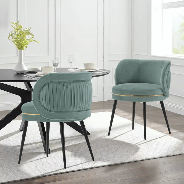 Kaya Modern Wood Velvet Dining Chair in Mint Green - Set of 2