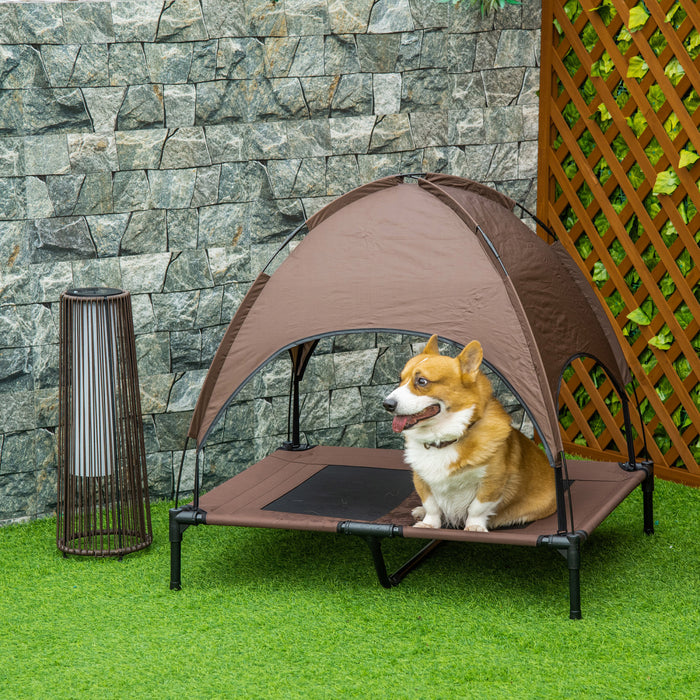 Pawhut Elevated Cooling Pet Bed Portable Raised Dog Cot With Canopy For Large Sized Dogs, Indoor & Outdoor, 36\"x30\"x35\", Coffee
