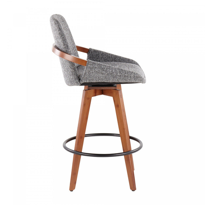 LumiSource Cosmo Fabric Mid-Century Counter-Height Stool - Walnut/Grey