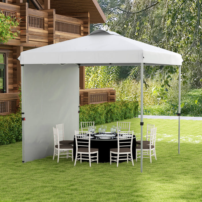 Outsunny 8x8 Adjustable Pop Up Canopy Tent W/ 1 Sidewall, Carry Bag, White