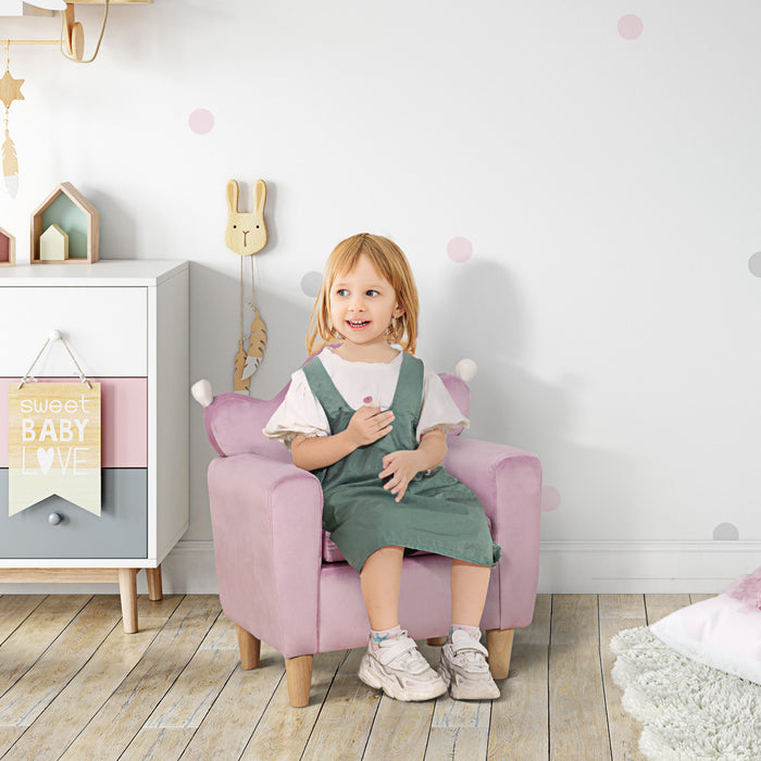 Qaba Kids Sofa, Armrest Toddler Sofa With High Back Rest, Wooden Frame, Soft Dutch Velvet, Baby Sofa Chair For Living Room, Bedroom, Playroom, Purple