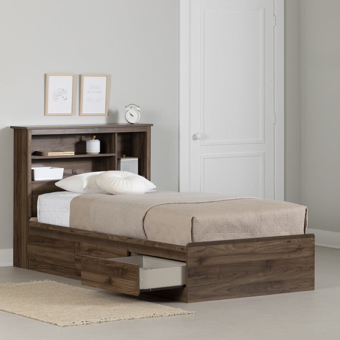 Yodi Mates Bed And Bookcase Headboard Set Natural Walnut - South Shore