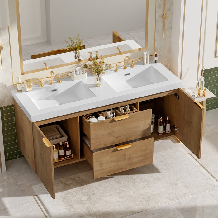Hudson 59.3-Inch Double Sink Bathroom Vanity with Soft-Close Storage,Wood