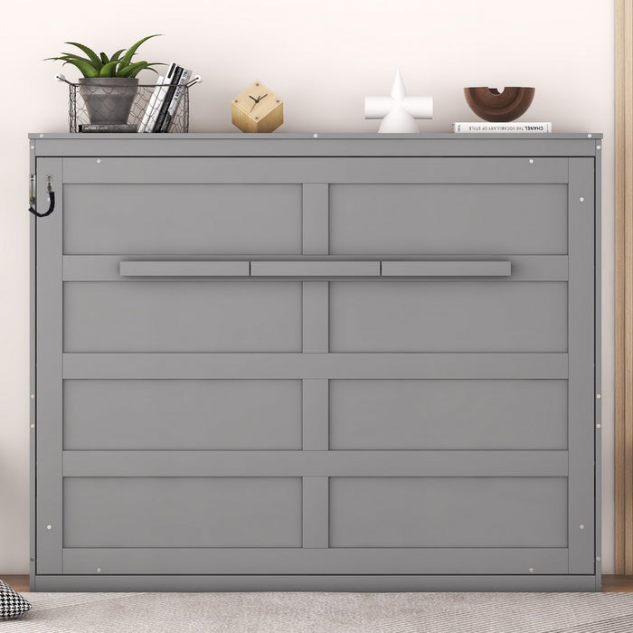 Evelyn Space-Saving Murphy Wall Bed with Foldable Cabinet Design,Full Bed,Grey
