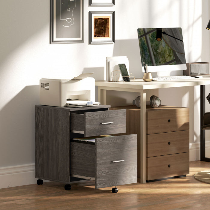 Vinsetto Mobile File Cabinet, 2-Drawer Filing Cabinet with Wheels, Grey