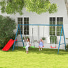 Outsunny 4 in 1 Metal Swing Set with Saucer Swing, Slide and Swing Seats, Kids Swing Set for Backyard, Outdoor, Playground, Dark Blue
