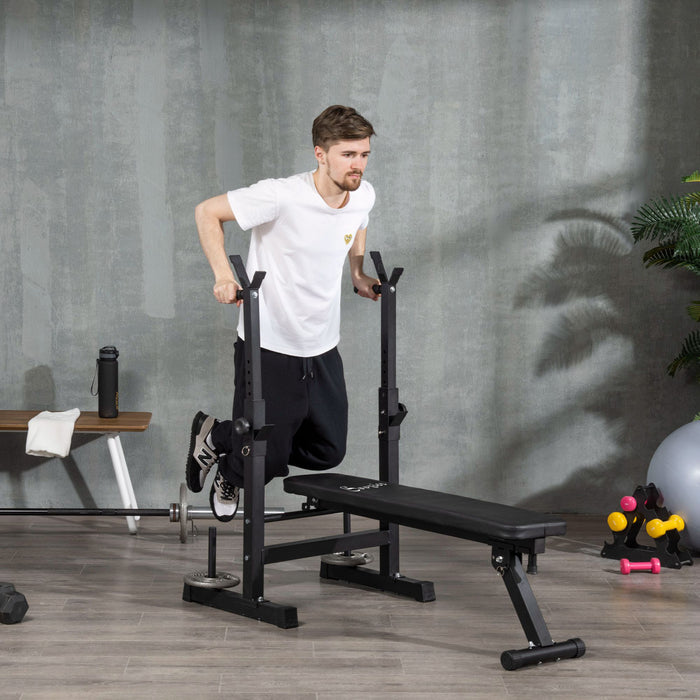 Soozier Adjustable Weight Bench Foldable Bench Press W/ Barbell Rack Black