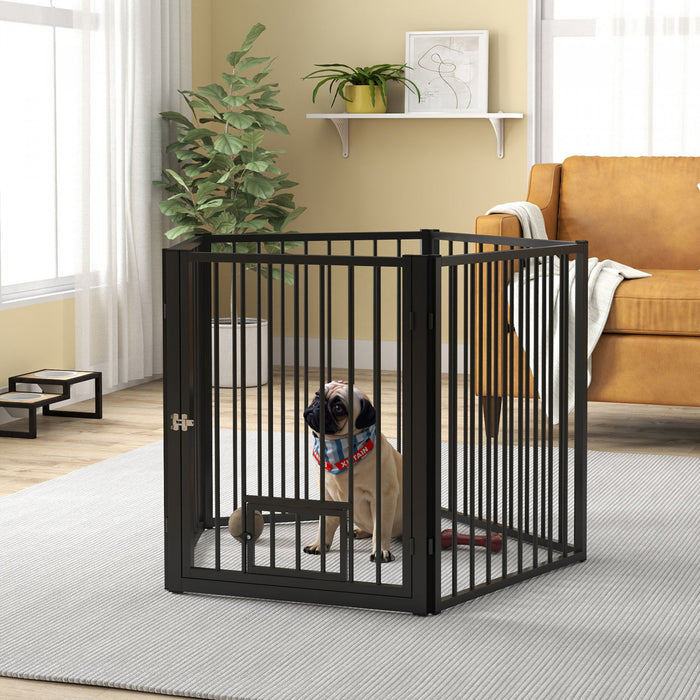 Pawhut Dog Playpen, 30\"h Pet Playpen, 5 Panels Puppy Exercise Pen Heavy Duty With Dog Gate & Cat Door, Indoor Outdoor Foldable Portable Dog Fence For Small & Medium Dogs