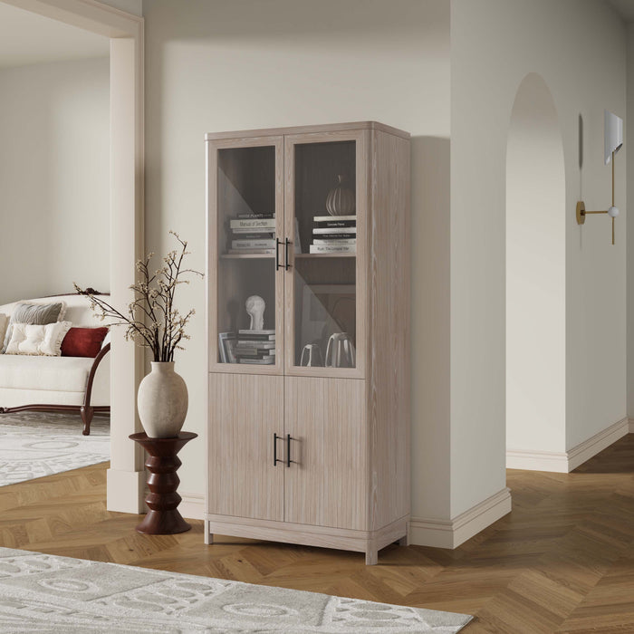 Jodie Mid-Century Modern 31\" Bookcase Cabinet in Whitewashed Oak (6-Shelf)