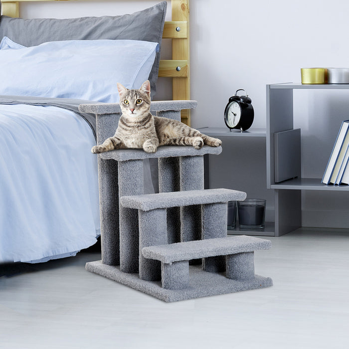 Pawhut 4-step Multi-level Carpeted Cat Scratching Post Pet Stairs, Grey