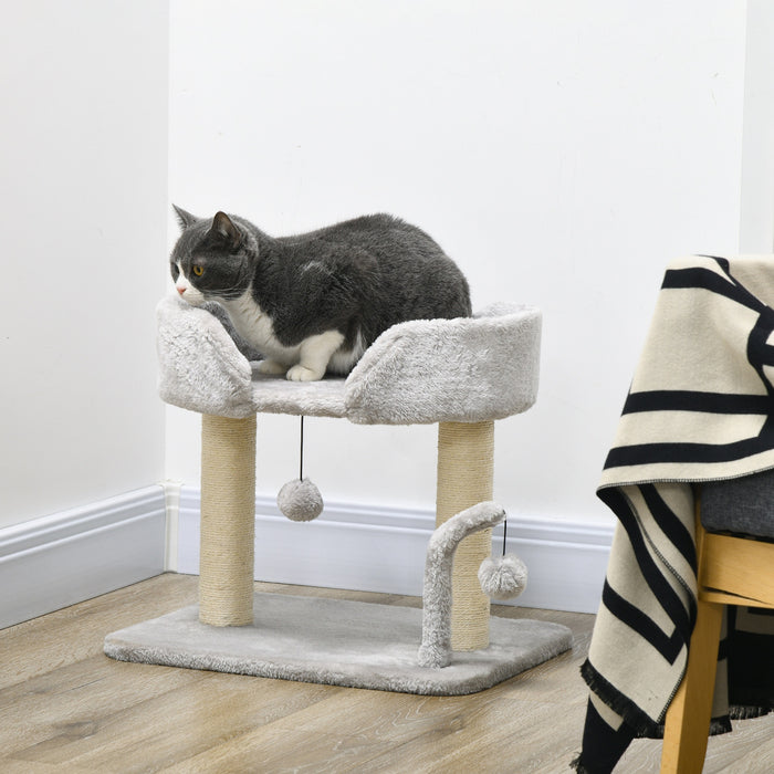 Pawhut Cat Tree, 16.5\" Small Cat Tower Condo For Indoor Cats With Sisal Scratching Posts, Top Perch, Dangling Balls, Cat Activity Centre, Light Grey