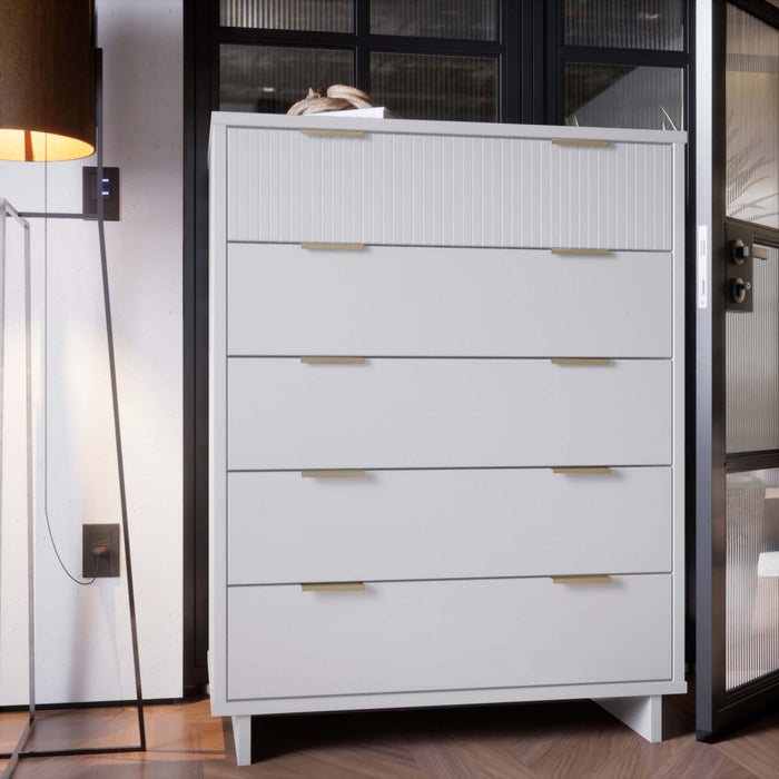 Granville Modern 38\" Chest in White (5-Drawer)