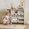 Qaba Kids Bookshelf and Toy Storage Organizer, Children Bookcase with 8 Removable Storage Bins, Shelves, Cabinet for Playroom, Nursery, Kids Room, White