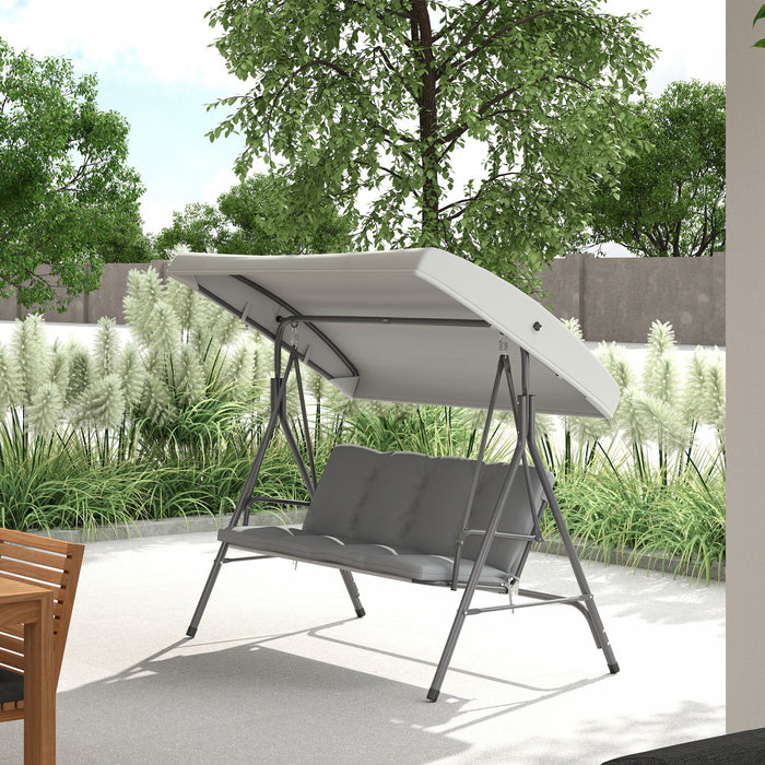 Outsunny 3-Seat Patio Swing Chair, Outdoor Porch Swing Glider, Light Grey