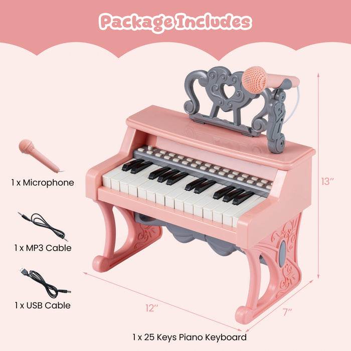 Costway 13 in Height Mini Keyboard Piano for Kids 25 Keys Electric Piano w/Music Stand & Microphone