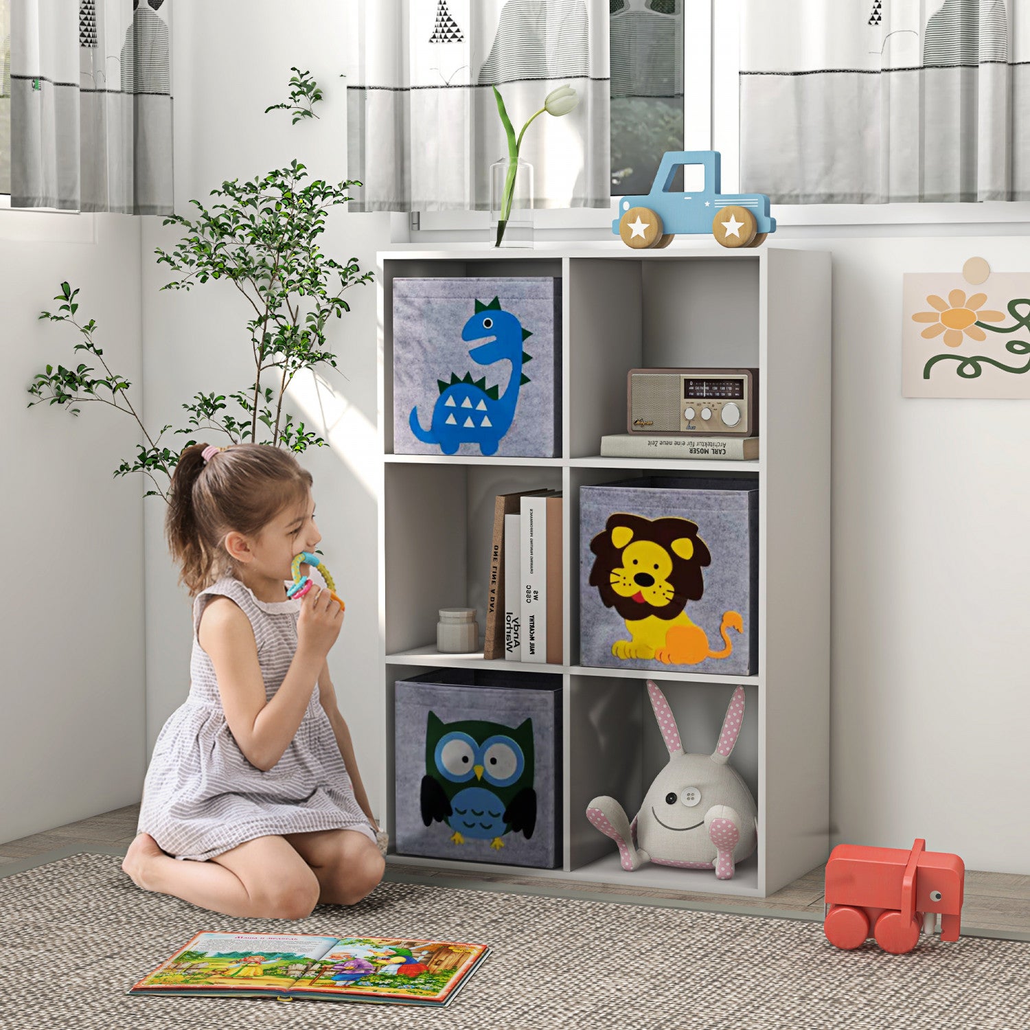 Qaba Kids Bookcase Bookshelf, Toy Storage Organizer, Kids Storage