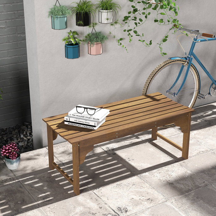 Outsunny Wooden Garden Stool with Slatted Seat Front Porch Bench, Teak
