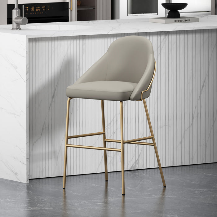Gracie Modern Metal Upholstered Barstool in Stone Gray and Gold Bar Stool