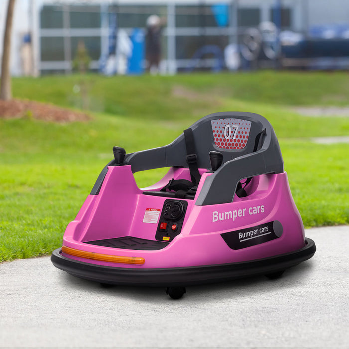 Aosom 12v Bumper Car Electric Powered Ride-On Car For Kids, 360° Rotation Kids Car With Remote Control, Safety Belt, Led Lights, And Music For Toddlers 1.5-5 Years Old, Pink