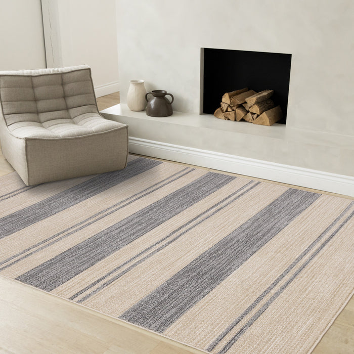 Covington Beige Grey Striped Design Rug, 6'7\" x 9'10\" Indoor Area Rug