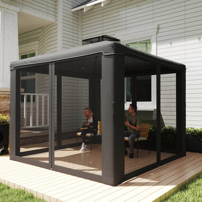 9.6'x9.6' Outdoor Patio Gazebo Pavilion Canopy Tent with Netting, Dark Grey
