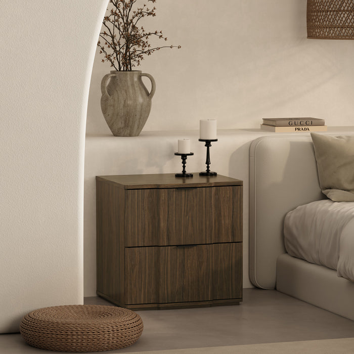 Clive Mid-Century Modern 22\" Nightstand in Walnut and Black (2-Drawer)