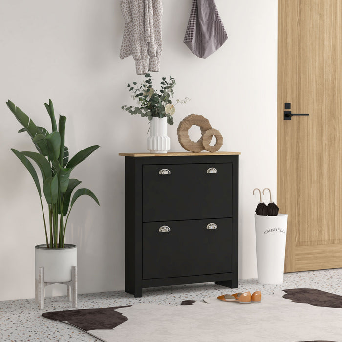 HOMCOM Hallway Shoe Cabinet with 2 Flip Drawers for 12 Pair of Shoes Black