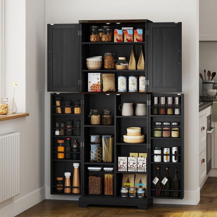 HOMCOM 64\" Kitchen Pantry Storage Cabinet with Adjustable Shelves, Black