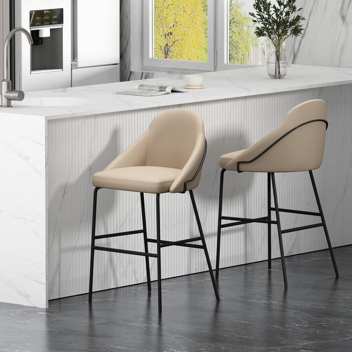 Gracie Modern Metal Upholstered Barstool in Tan and Black - Set of 2