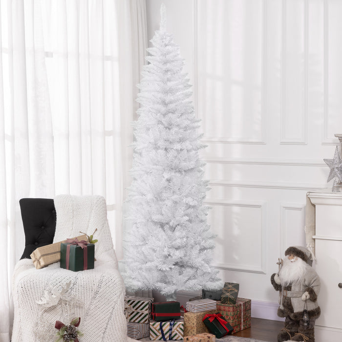 Homcom 7ft Tall Pencil Artificial Christmas Tree With Steel Base, White