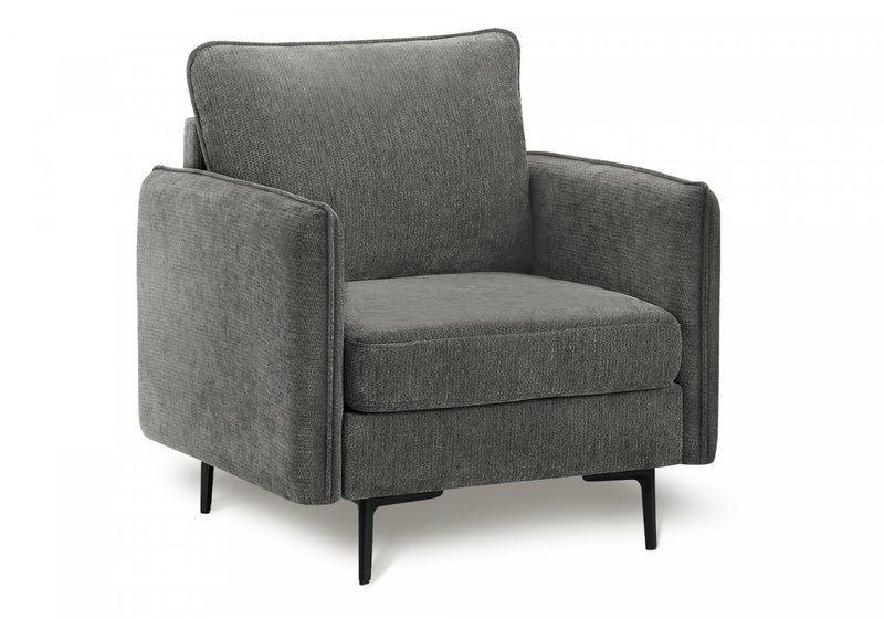Upholstered, Accent Chair, 32\" Wide, Dark Grey Fabric, Black Metal Legs Accent Chair