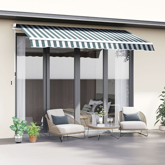 Outsunny 8' x 7' retractable awning, patio awnings, sunshade shelter with 280g/m² Uv & Water-resistant Fabric And Aluminum Frame For Deck, Balcony, Yard, Green And White