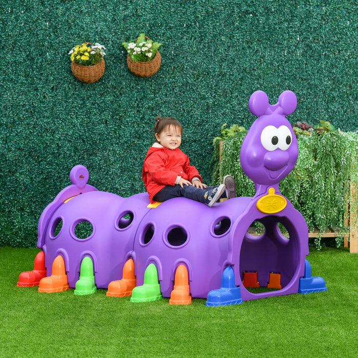 Qaba Caterpillar Tunnels For Kids To Crawl Through Climbing Toy Indoor & Outdoor Play Structure For 3-6 Years Old, Purple