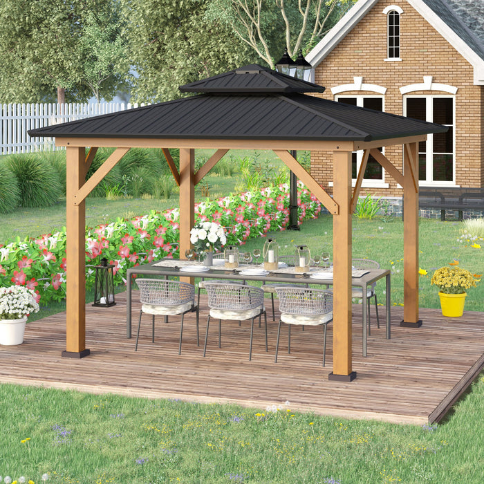 Outsunny 12' X 12' Wood Frame Hardtop Gazebo Galvanized Steel Canopy Outdoor Shelter With Double Vented Roof For Garden, Lawn, Poolside, Black